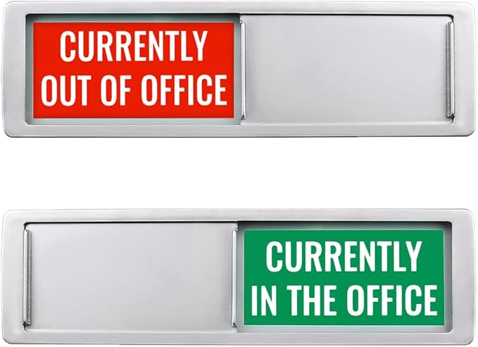 Currently In/Out of Office Magnetic Door Sign - 7"x2" Employee Status Slider, Non-Scratch Privacy Indicator for Office Cubicles, Home Offices, Conference Rooms - Silver