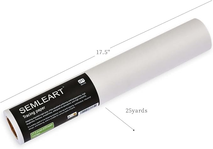 SEMLEART Artit's Tracing Paper roll,32lb/50gsm,17.5 inch x 25 Yard,Translucent Tracing Paper for Pencil, Marker and Ink - Trace Images, Sketching,Drawing