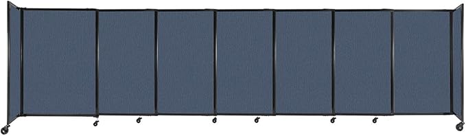 Versare Straightwall Sliding Portable Wall Partition | Freestanding Office Dividers | Locking Wheels | Temporary Room Separator | 15'6'' Wide x 4' Tall Ocean Fabric Panels
