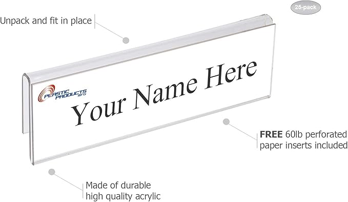 Glass Wall Name Plate Holders - Single Sided 8-1/2" Wide x 2" high (25 - PK, 1/2" Cubicle Wall) by Plastic Products Mfg.