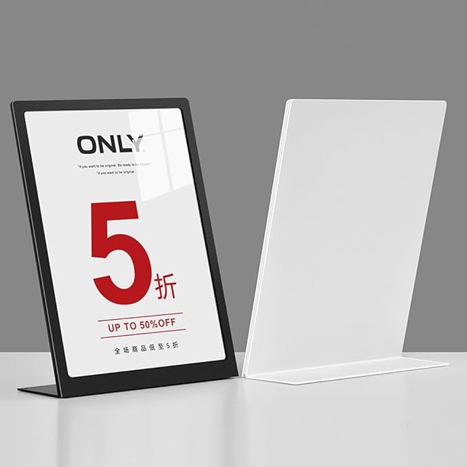 ECKEK Carbon Steel Sign Holder, Slanted Menu Displays, Table Top Sign Stand (L Shape Black A4 210×297mm/8.27×11.69 inches)