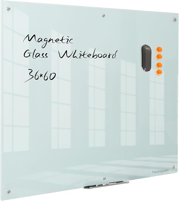 Notepad Glass Whiteboard 36*60Inches Magnetic Wall Mounted Frameless Glass White Board for Office, Home & School