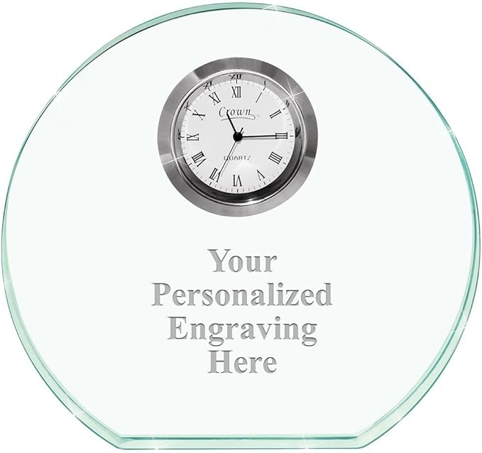 Crown Awards Personalized Jade Horizon Crystal Clock – Premium Jade Crystal Desk Clock with Custom Engraving