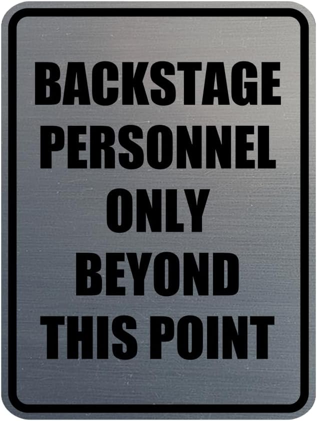 Portrait Round Backstage Personnel Only Beyond This Point Door or Wall Sign Easy Installation | Music | Concert | Festivals Sign (Brushed Silver) - Medium