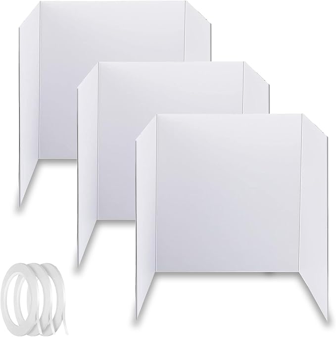 3 Pack Medium Trifold Poster Board, 24 x 16inches Poster Board with Double Sided Tapes and Cardboard, Corrugated Presentation,Science Fair Display Boards for School Project, Science Fair, Business