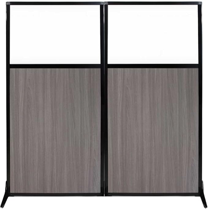 Versare Workstation Partition | Portable Wall Divider | Modern Office Cubicle | Free Standing Privacy Screen | Flexible Work Space | 66" x 70" Gray Elm Wood Grain Panels with Clear Window