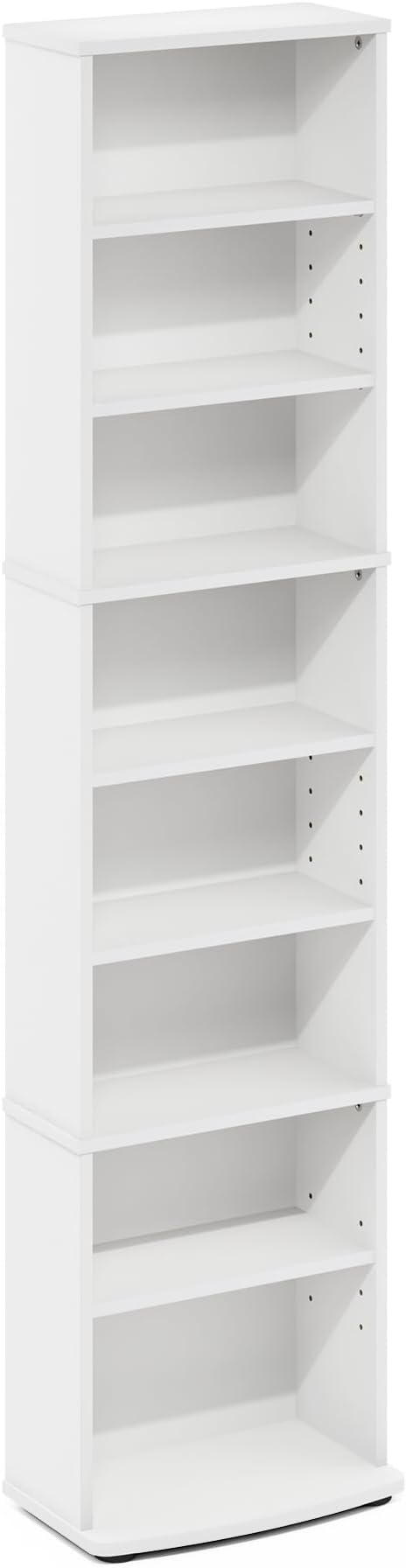 Furinno Jaya DVD Shelf, 8-Tier Tall Narrow CD Rack, Media Shelf with Adjustable Shelves, DVD Storage Cabinets for CD Blueray Game Disc, Easy Assembly, for Living Room, Home Office, White