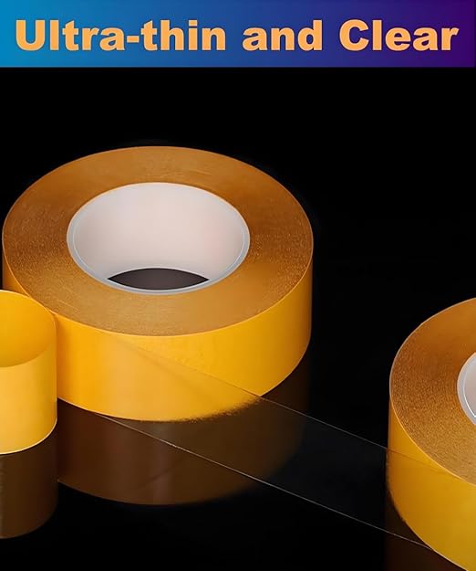 Ultra-Thin Double Sided Adhesive Tape 1.5Inch x 66Ft Transparent Sticky Tape for Making DIY Crafts, Paste Photo, Scrapbook, Gift Wrap, Rug Fixed, Woodworker, Fashion Clothing, Wall Decor, Cat Training