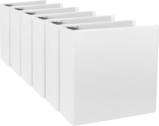 CIXILDTS 3-Inch 3 Ring Binder, Standard 3" Round Ring Binder Fit Letter Size Paper, Presentation View Binders, White, 6-Pack
