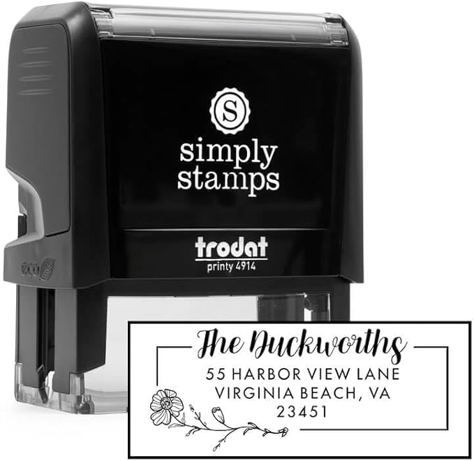 Custom Floral Address Stamp | Choose from 12 Designs | Multiple Ink Color Options | Envelope Return Address Stamp for Couple or Family (Design 8, Medium)