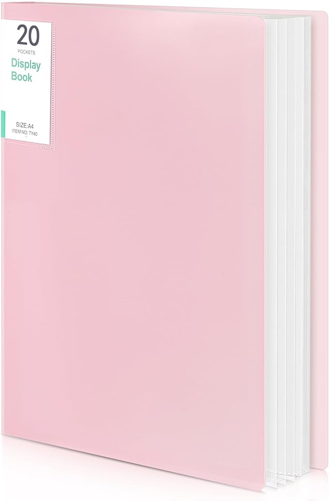 Phyxin 20-Pocket Portfolio Binder Organizer, Binder Sheet Protectors 8.5" x 11", Displaying 40 Page Plastic Folders for Documents, Document Organizer for Concert, Artwork, School & Office Use, Pink