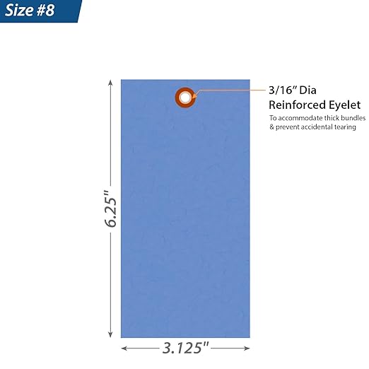 SmartSign (Pack of 100) Blue Blank Tyvek Shipping Tags with Metal Eyelets, 6.25 x 3.125 Inches, Size #8, 8 mil Thick, Durable for Shipping, Inventory, and Color Coding