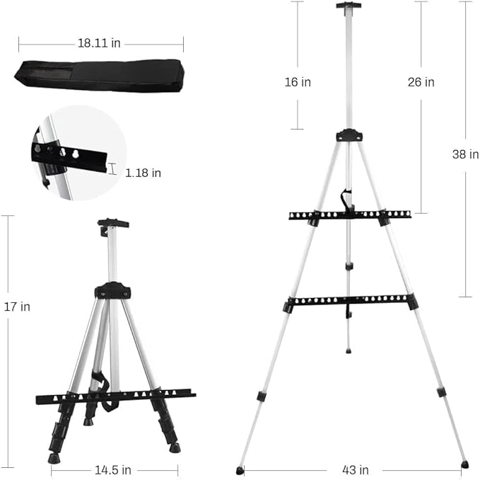 Art Easel Stand for Painting and Sign - RRFTOK Aluminum 66 Inch Metal Tripod Adjustable Portable Easels for Display - Canvas Stand for Floor Drawing - Gifts for Artists Woman or Teen Art Supplies