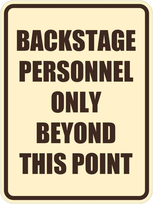 Portrait Round Backstage Personnel Only Beyond This Point Door or Wall Sign Easy Installation | Music | Concert | Festivals Sign (Ivory/Dark Brown) - Medium