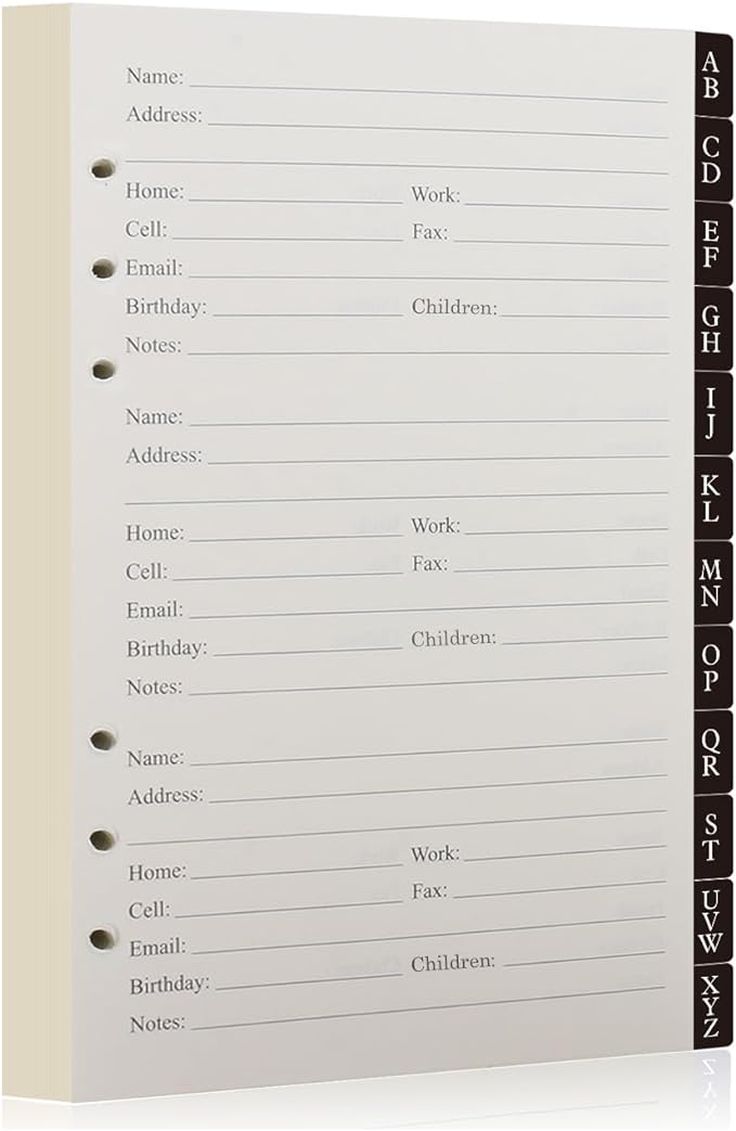 Happyaokeland Address Book Refill Pages 648 Contacts (236 Replacement Pages of Addresses, Birthday, Email) Durable Dividers with Alphabetical Tabs Large Print Refillable Pages Fits A5 6-Ring Binder
