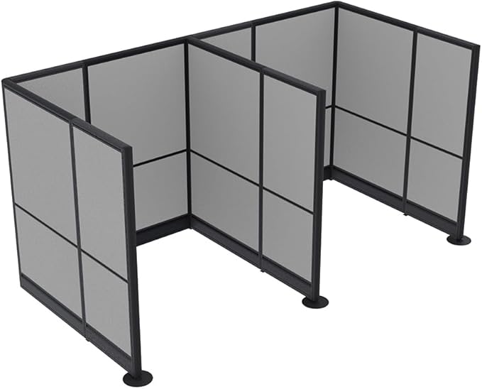 2 Person Workstation Wall Partition | Cubicle Workstations | Privacy Office Divider 2 Work Stations | U Shape Cubicle | Emerald Collection | 5x5x65 H | Silver