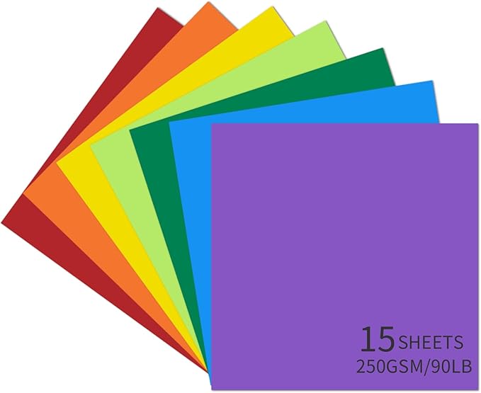 15 Sheets Colored Cardstock 12"x12",250gsm/90lb Heavyweight Cover Cardstock Paper, Thick and Smooth Card Stock Perfect for Card Making, Scrapbooking and Crafts(Multicolor)