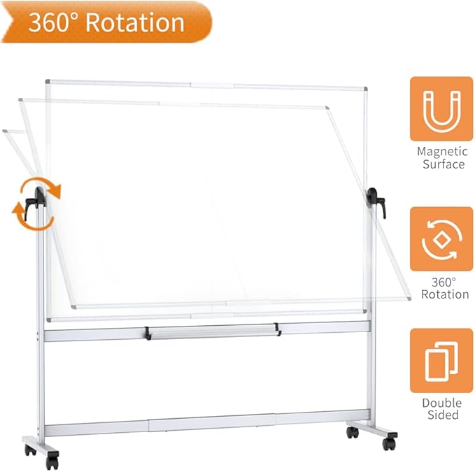 VIZ-PRO Double-Sided Mobile Whiteboard, 72 x 48 Inches, Magnetic Rolling Dry Erase White Board on Wheels with Aluminium Frame and Stand 6' x 4'