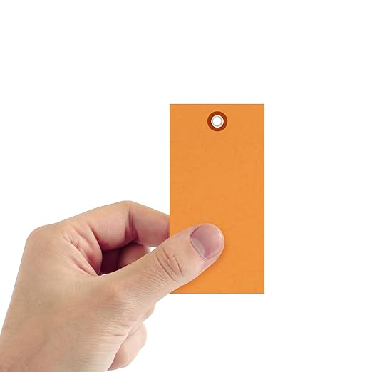 SmartSign (Pack of 100) 4.75 x 2.375 inch “Orange” Blank Tyvek Shipping Tags with Metal Eyelets, Size #5, 8 mil Thick Tyvek, Made in USA