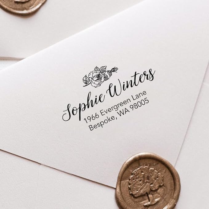 Custom Floral Address Stamp | Choose from 12 Designs | Multiple Ink Color Options | Envelope Return Address Stamp for Couple or Family (Design 6, Large)