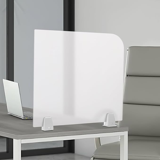 Desk Divider, Acrylic Desk Privacy Panels, Privacy Desk Screen, Frosted Acrylic Partitions with C-Type Clamps Acrylic Table Top Sneeze Guard for Offices Schools (17x18x2 in)