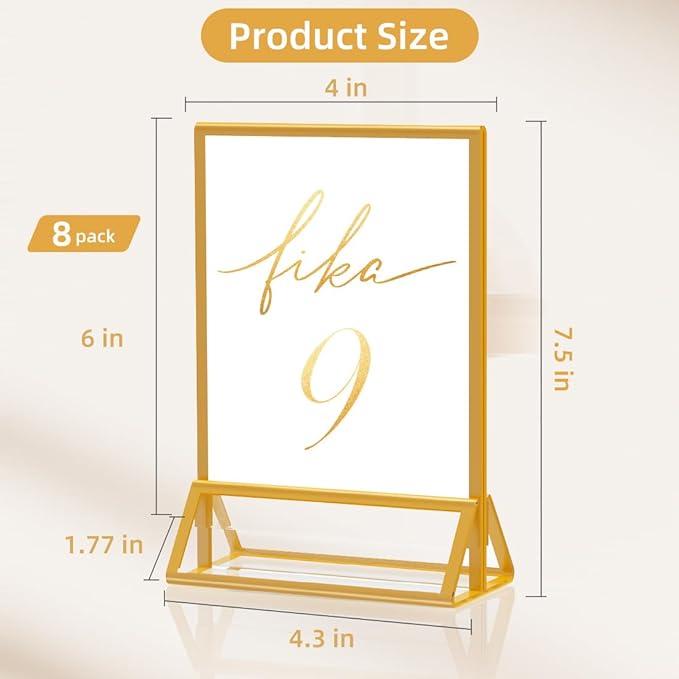 PPH-Sisy Acrylic Sign Holder 5x7 Gold Picture Frame Clear Acrylic Frames Display Stand Double Sided Table Menu Holders for Wedding Table Numbers Restaurant Photos (8 pcs)