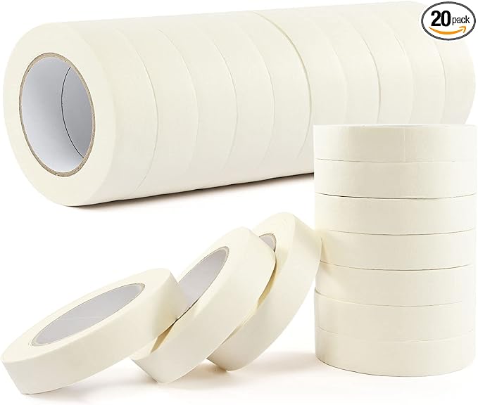 SEBETOW Masking Tape Bulk 1 Inch 20 Packs - White Beige Masking Tapes for General Purpose, Craft, Art, Home, Office, School, 1 Inch x 55 Yards x 20 Rolls