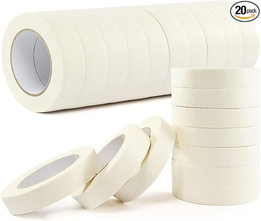 SEBETOW Masking Tape Bulk 1 Inch 20 Packs - White Beige Masking Tapes for General Purpose, Craft, Art, Home, Office, School, 1 Inch x 55 Yards x 20 Rolls