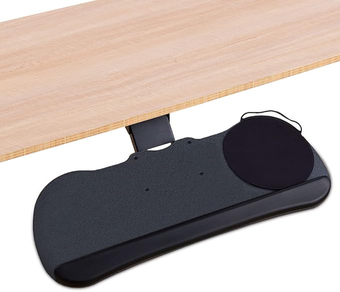 FERSGO Under Desk Keyboard Tray, 27" x 11" Tray, 17.75" Track, One Knob Control, Undermount Sliding Computer Keyboard with Wrist Rest, Adjustable Height and ±15° Tilt
