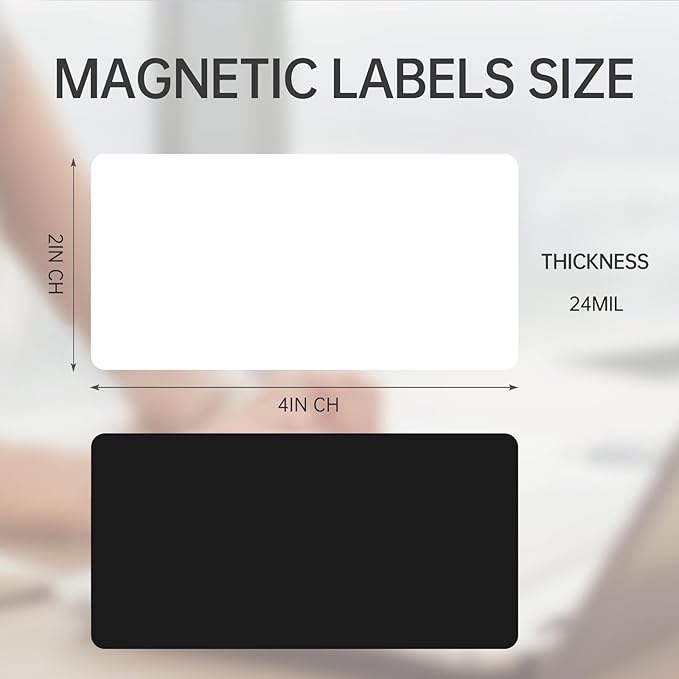 OQUYDEA 40-Pack Dry Erase Magnetic Labels - Waterproof, Eco-Friendly, Reusable Magnetic Name Tags for Classroom, Office, Cabinet, Whiteboard, Fridge & More (White, 2x4 Inches)…