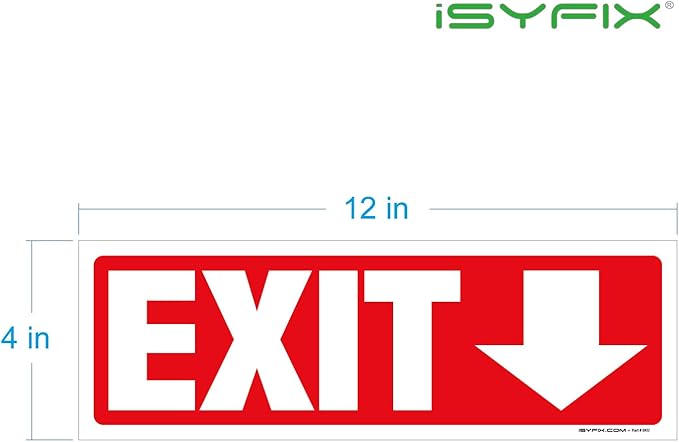 iSYFIX Exit Signs Stickers 12 Pack 12x4 Inch - Laminated Premium Vinyl Directional Down Arrow Signs for Buildings, Office, Workplace, Stores, Schools, Theaters, Parking, Restaurants, Factories