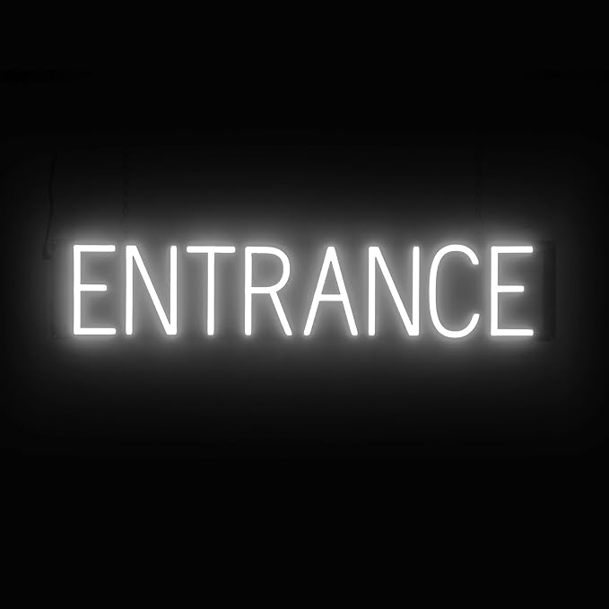 SpellBrite ENTRANCE Sign | Directional Sign with Neon Look, White LED Light Source | 31.3" x 6.3"