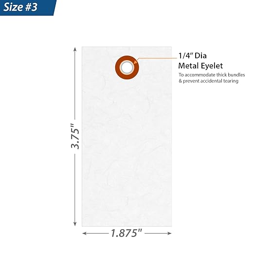 SmartSign (Pack of 1000) 3.75 x 1.875 inch “White” Blank Tyvek Shipping Tags with Metal Eyelets, Size #3, 8 mil Thick Tyvek, Made in USA