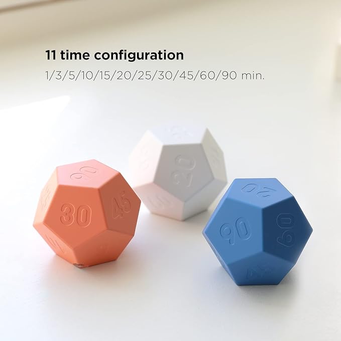 Mooas Dodecagon Time Ball Rechargeable Mini Timer (Blue), 11 Preset Times, Desk Productivity, Pomodoro, Sound/Vibrate/Mute, ADHD, Workout, Study, Cooking