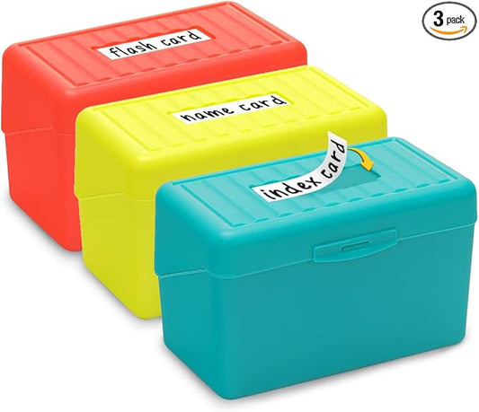 H4D Index Card Holder 3x5, Index Card Box Organizer Case, 3x5 Flash Note Card Holder, 3 Packs (Red/Green/Yellow)