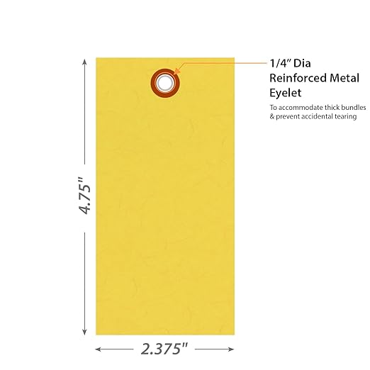 SmartSign (Pack of 100) 4.75 x 2.375 inch “Yellow” Blank Tyvek Shipping Tags with Metal Eyelets, Size #5, 8 mil Thick Tyvek, Made in USA