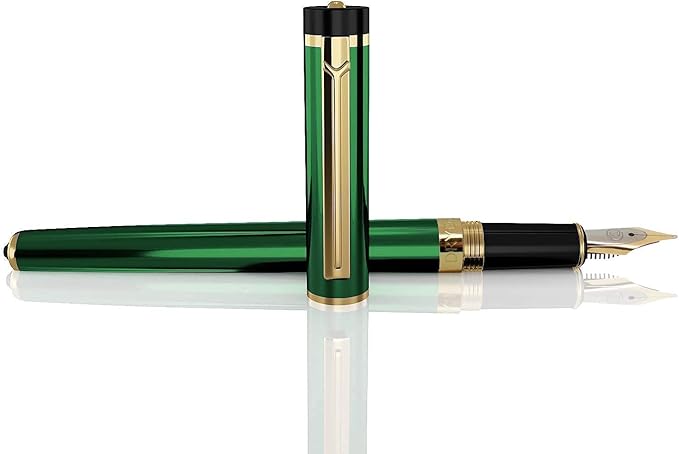 Dryden Designs Fountain Pen Medium Nib Gift Pouch - with 24 Ink Cartridges - MCM (Emerald Green)