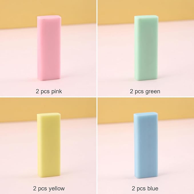 BetterJonny Sliding Retractable Eraser, 4 Color Push Pull Erasers and 8 Refills, Animal Erasers for Pencils Drawing(A)