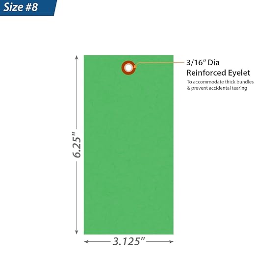 SmartSign (Pack of 100) 6.25 x 3.125 inch “Green” Blank Tyvek Shipping Tags with Metal Eyelets, Size #8, 8 mil Thick Tyvek, Made in USA