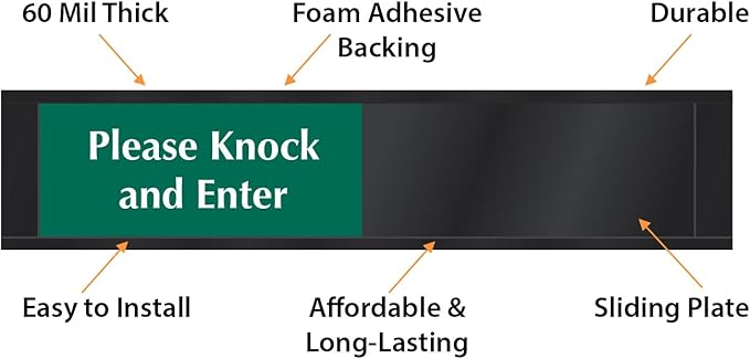 SmartSign Privacy Sign Please Knock And Enter/In Session Door Slider Sign for Office, Conference, Hotel, Hospital, Therapy, Training| 2.25" x 10" Plastic Black, Made in USA