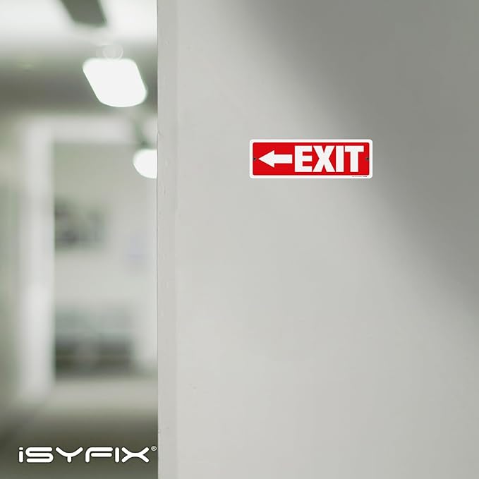 iSYFIX Exit Signs 12 Pack 12x4 Inch with Directional Left Arrows - Rust Free Aluminum, Laminated for UV, Weather, Scratch Resistance - Ideal for Offices, Schools, Theaters, Restaurants