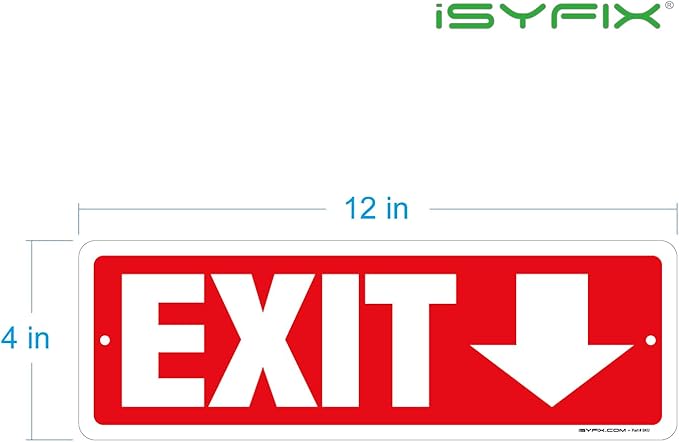 iSYFIX Exit Signs 12 Pack 12x4 Inch with Directional Down Arrows - Rust Free Aluminum, Laminated for UV, Weather, Scratch Resistance - Ideal for Offices, Schools, Theaters, Restaurants
