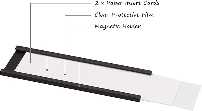 Realth C Channel Magnetic Label Holders 30 Pack 2'' x 5'' with Paper Inserts and Clear Plastic Protectors, Magnetic Data Card Holders File Cabinet Labels for Metal Racks and Shelves