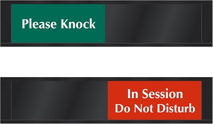 SmartSign In Session Do Not Disturb/Please Knock Slider Door Sign for Training, Office, Therapist, Conference | 2.25" x 10" Plastic Black, Made in USA
