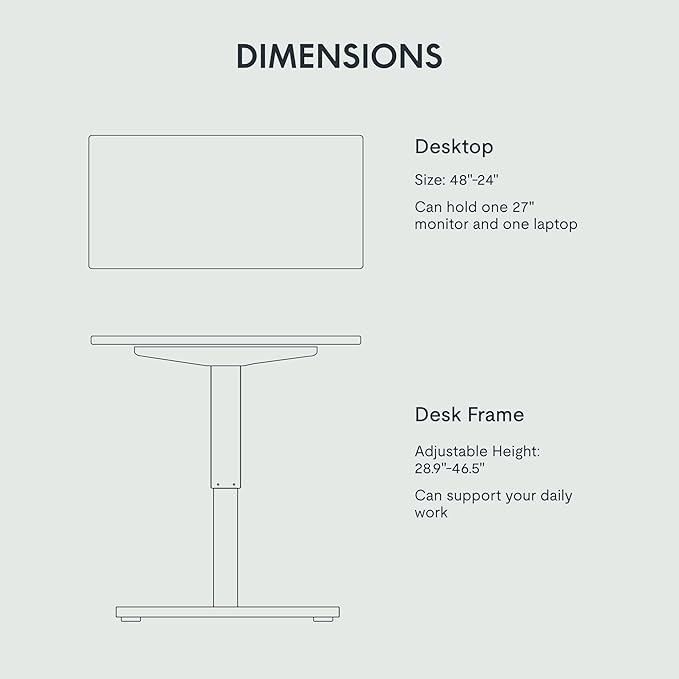 FLEXISPOT EN1 One-Piece Standing Desk, 48"x24" Seamless Desktop Electric Height Adjustable Desk for Home Office, Multi-Monitor Setups & Easy Assembly, Black (Black Frame)