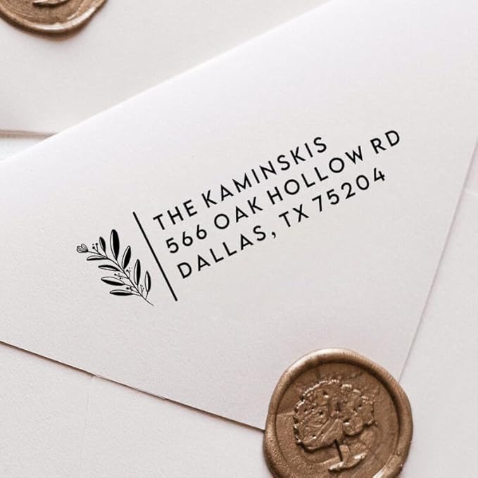Custom Floral Address Stamp | Choose from 12 Designs | Multiple Ink Color Options | Envelope Return Address Stamp for Couple or Family (Design 2, Medium)