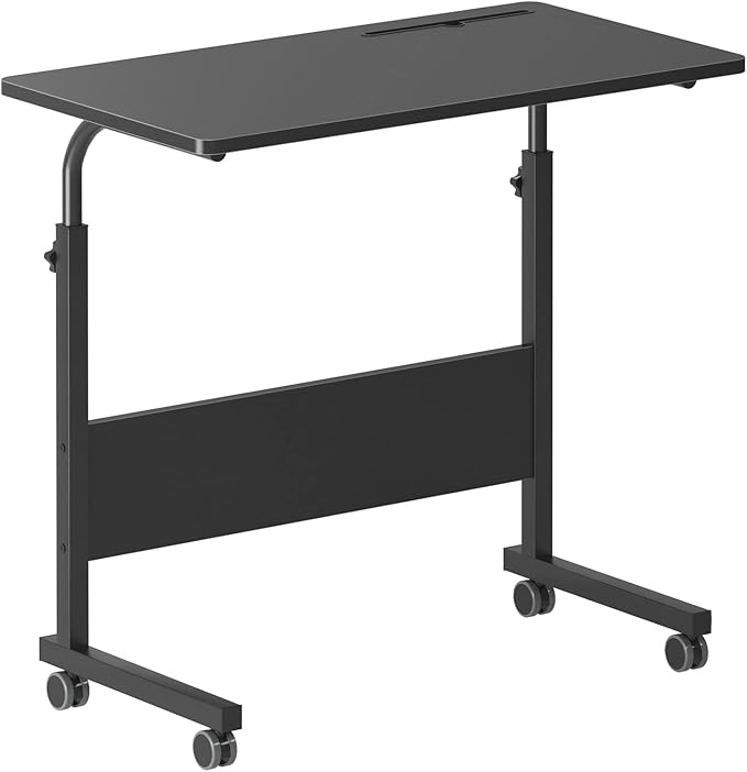 DlandHome Side Table 31.4 Inches w/Tablet Slot & Wheels Adjustable C Table Movable Portable Computer Stand for Bed Sofa, Black 05#3-80B