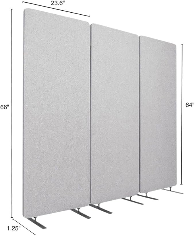 Stand Up Desk Store ReFocus Freestanding Noise Reducing Acoustic Room Wall Divider Office Partition (Cool Grey, 72" x 66", Zippered 3-Pack)