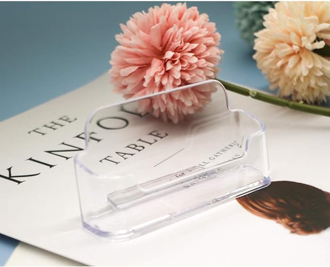 Qizpcer 4 Pack Clear Plastic Business Card Holder,Acrylic Business Card Display for Desk Business Card Stand