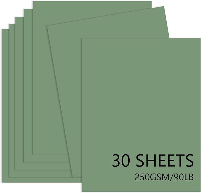 30 Sheets Sage Green Cardstock 8.5'' x 11'', 250gsm/92lb Heavyweight Cover Cardstock Paper, Thick and Smooth Card Stock Perfect for Invitations, Menus, Crafts, DIY Cards, Arts and Crafts
